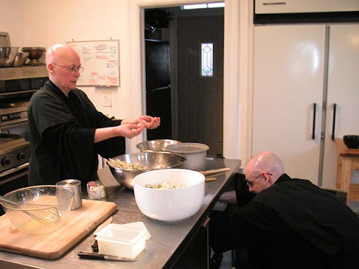 Tenzo Jinmyo sensei and tenzo-anja Saigyo ino in doing kitchen work at Dainen-ji