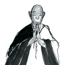 Drawing of monk bowing 