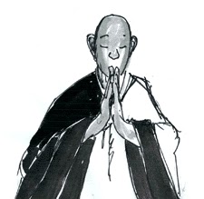 Monk in gassho - drawing