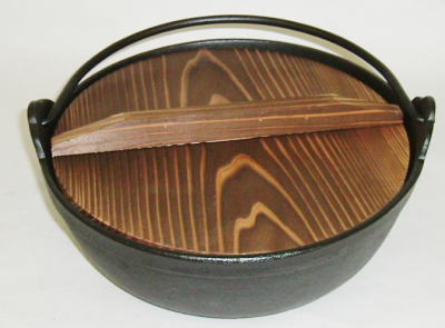Japanese cast iron pot wit wooden cover
